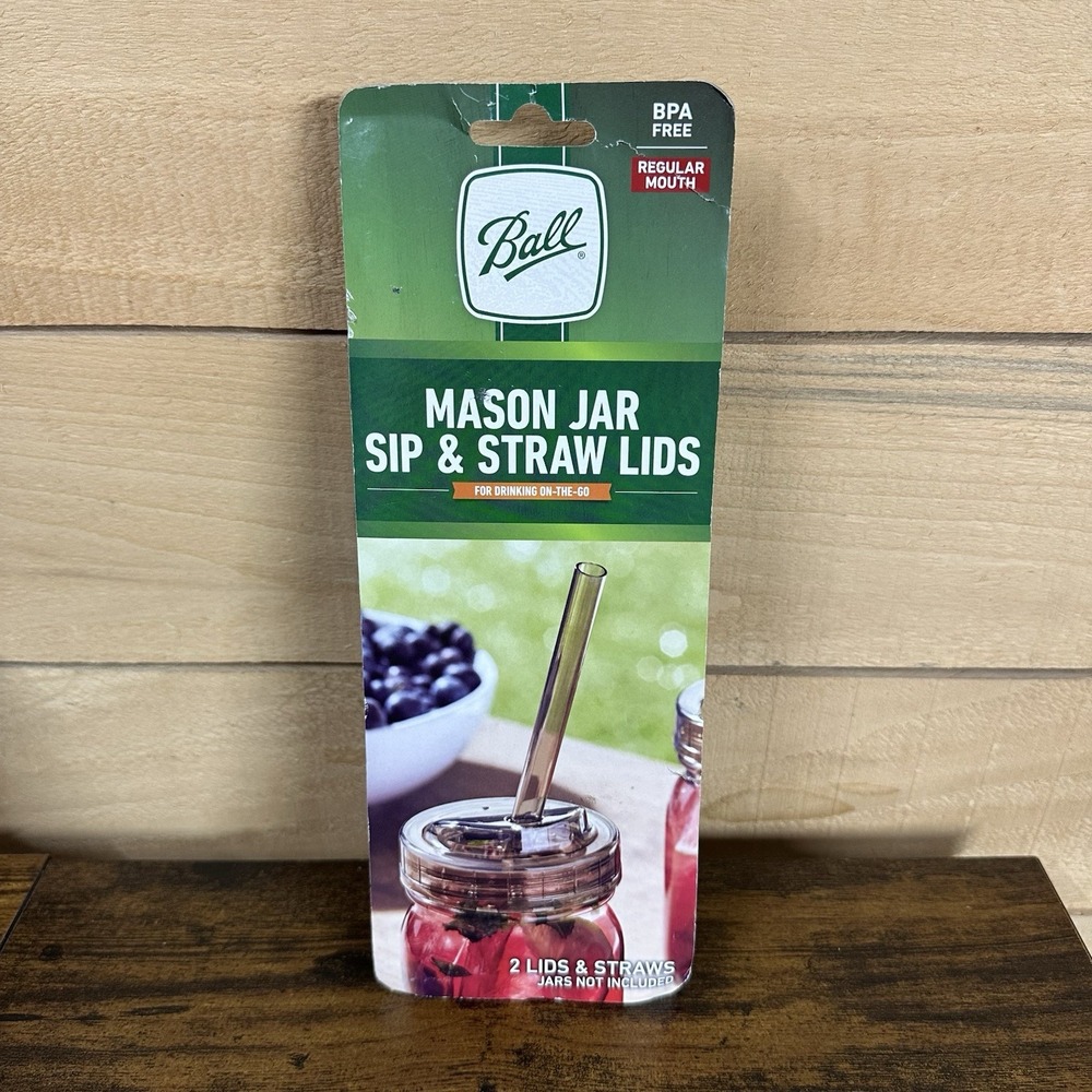 Ball Mason Jar Sip & Straw Lids 2 Pack Regular Mouth Green Reusable BPA Free